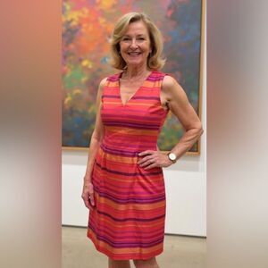 Jillian Jones Silk Multi Color Striped Dress Size 6